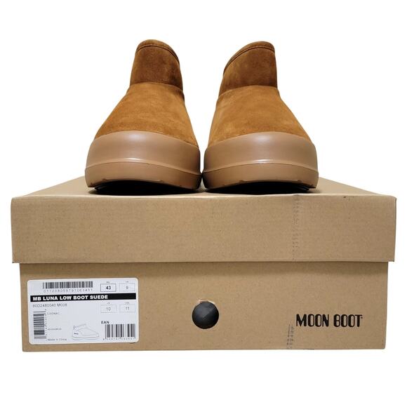 Moon Boot Men Ambidextrous Luna Low Boot Suede Size US 10 Cognac Brown